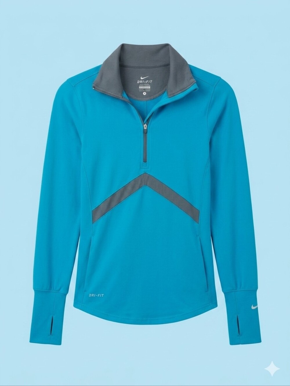 Nike Dri-FIT 1/2 Zip Running Pullover Top Turquoise Blue Gray Mesh Accent Small